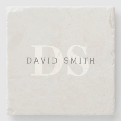 Modern Name  Monogram  Light  Dark Grey White Stone Coaster