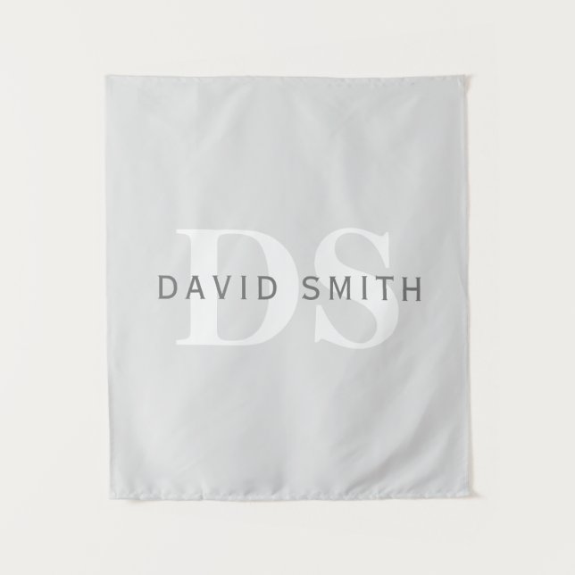 Modern Name & Monogram | Light & Dark Grey White Tapestry (Front)