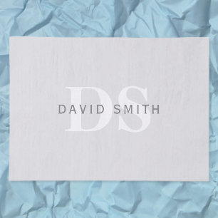 Modern Name & Monogram Light & Dark Grey White Tissue Paper