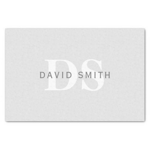 Modern Name  Monogram  Light  Dark Grey White Tissue Paper