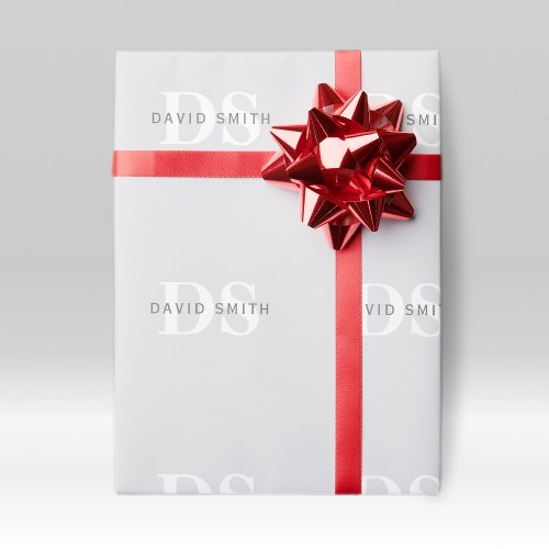 Modern Name  Monogram  Light  Dark Grey White Wrapping Paper