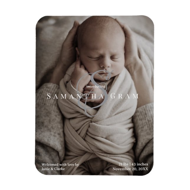 Modern Name Monogram Newborn Photo  Magnet (Vertical)