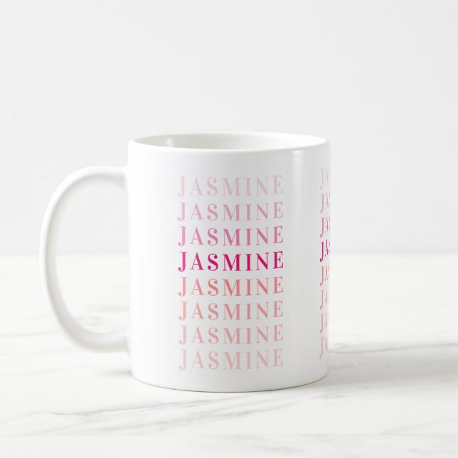Modern Name Monogram Personalized Pink Coral Coffee Mug (Left)