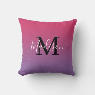 Modern Name Monogram Pink to Purple Gradient Throw Pillow