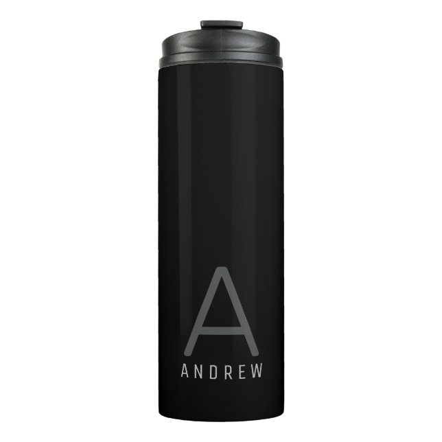 Modern Name Monogram Simple Gray Black Thermal Tumbler (Front)