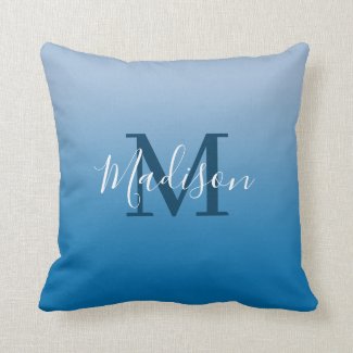 Modern Name Monogram Sky Blue Gradient Throw Pillow