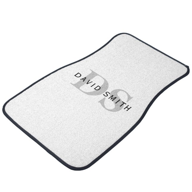 Modern Name & Monogram | White Black & Grey Car Floor Mat (Angled)