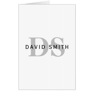 Modern Name & Monogram White Black & Grey Card
