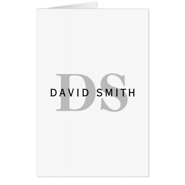 Modern Name & Monogram | White Black & Grey Card (Front)