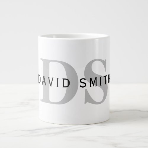 Modern Name  Monogram  White Black  Grey Giant Coffee Mug