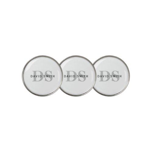 Modern Name  Monogram  White Black  Grey Golf Ball Marker