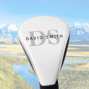 Modern Name & Monogram   White Black & Grey Golf Head Cover