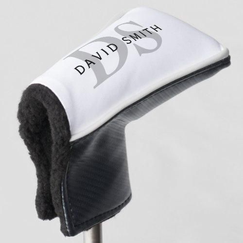 Modern Name  Monogram  White Black  Grey Golf Head Cover