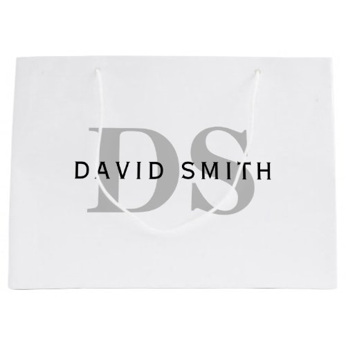 Modern Name  Monogram  White Black  Grey Large Gift Bag