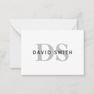 Modern Name & Monogram White Black & Grey Note Card