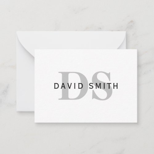 Modern Name  Monogram  White Black  Grey Note Card