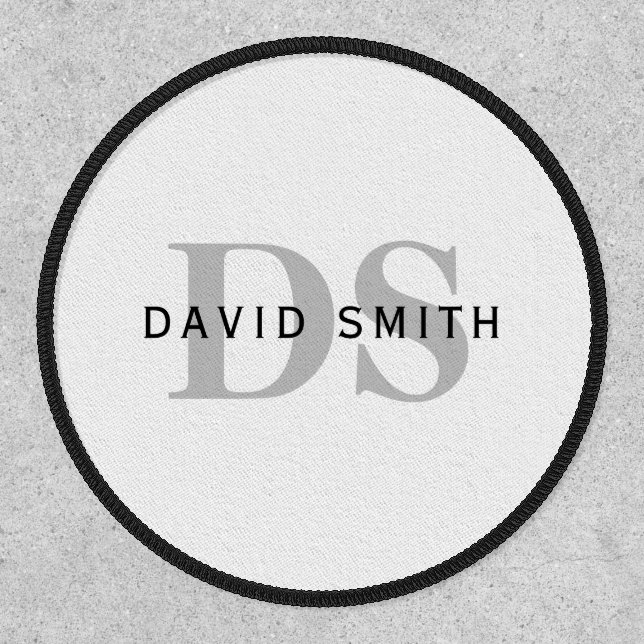Modern Name & Monogram | White Black & Grey Patch (Front)