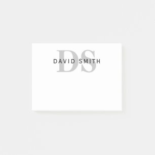 Modern Name & Monogram White Black & Grey Post-it Notes