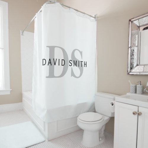 Modern Name  Monogram  White Black  Grey Shower Curtain