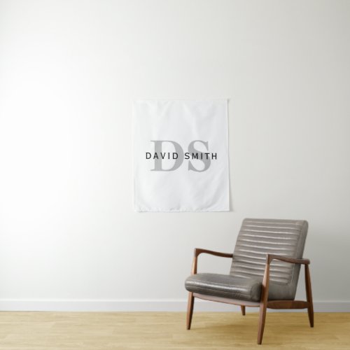 Modern Name  Monogram  White Black  Grey Tapestry