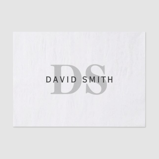 Modern Name & Monogram | White Black & Grey Tissue Paper (Front)