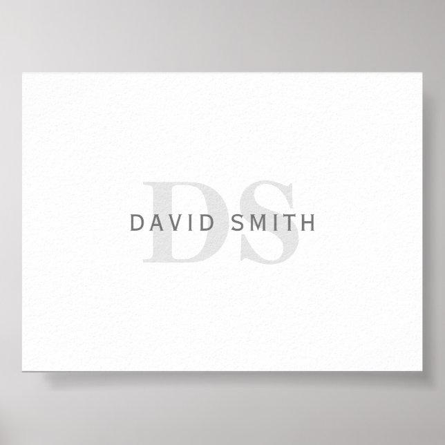 Modern Name & Monogram | White, Light & Dark Grey. Poster (Front)