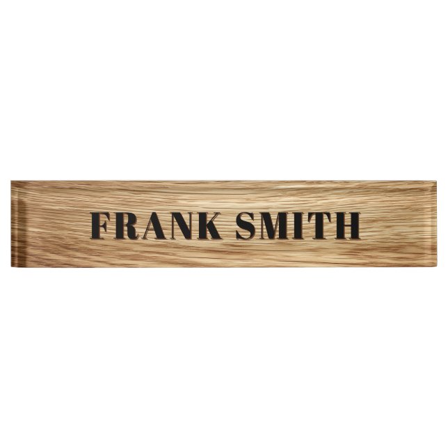 Modern Name Oak Wood Photo Desk Name Plate (Front)