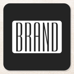 Modern Name or Editable Brand Name for Business Square Paper Coaster