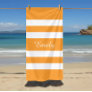 Modern Name Orange Striped Pool  Beach Towel