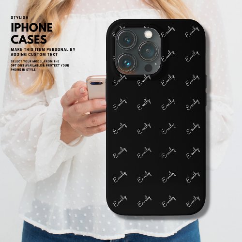Modern Name Pattern Black and White iPhone Case