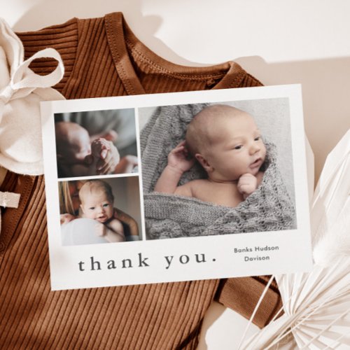 Modern Name Photo Collage Baby Thank You Card