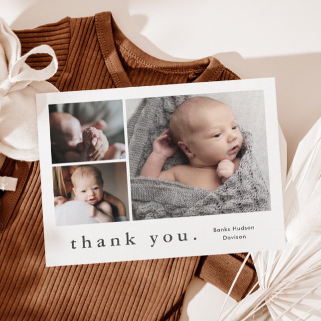 Modern Name Photo Collage Baby Thank You Card (Creator Uploaded)