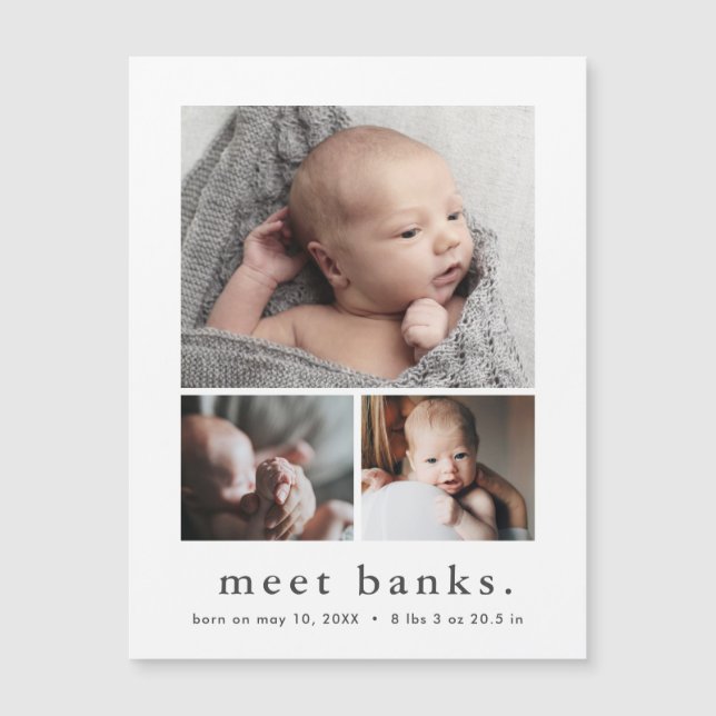 Modern Name Photo Collage Baby Thank You Magnetic Invitation (Front)
