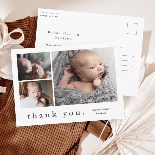 Modern Name Photo Collage Baby Thank You Postcard (Creator Uploaded)