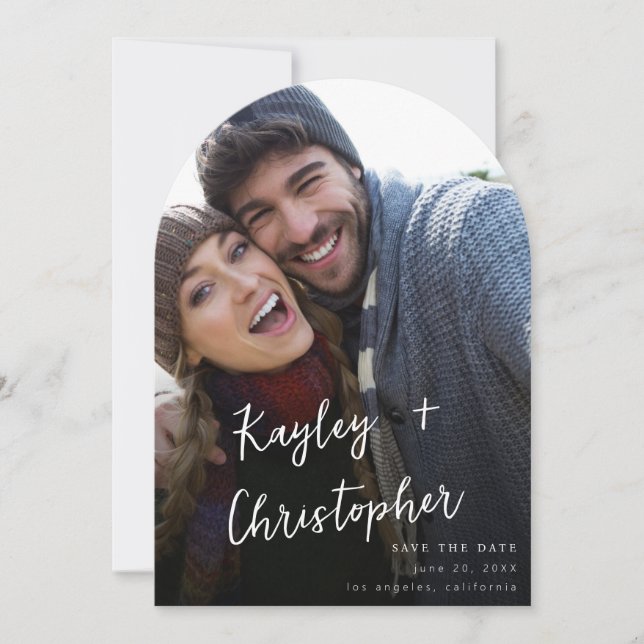 Modern Name Photo Vertical Chic Save the Date Arc Invitation (Front)