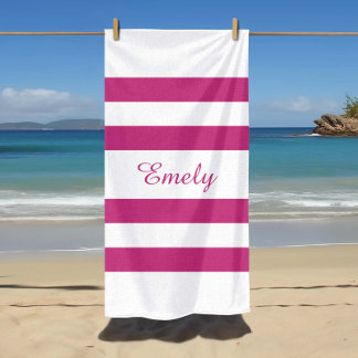 Modern Name pink Striped Pool Beach Towel