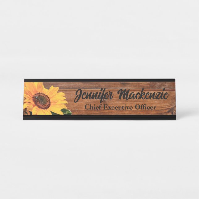 Modern Name Plate Wood Grain Rustic Desk Sign (Front)