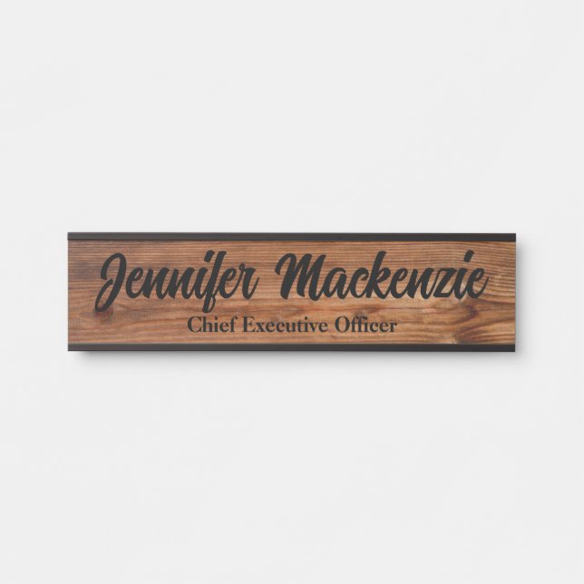 Modern Name Plate Wood Grain Rustic Door Sign (Front)