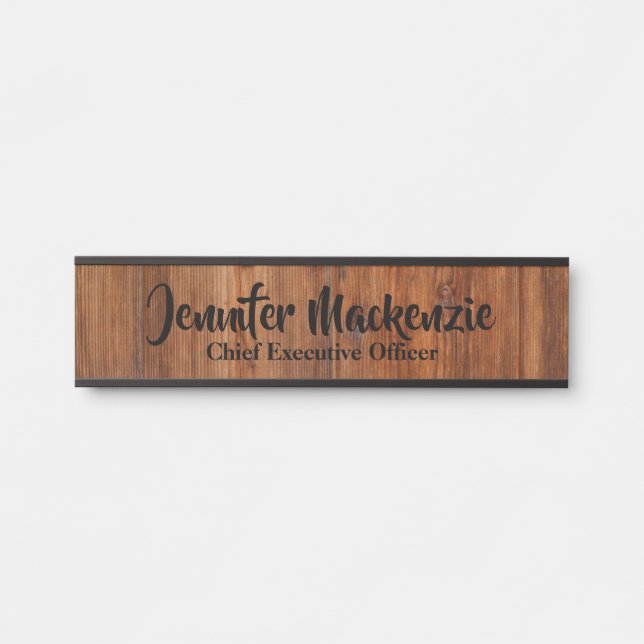 Modern Name Plate Wood Grain Rustic Door Sign (Front)
