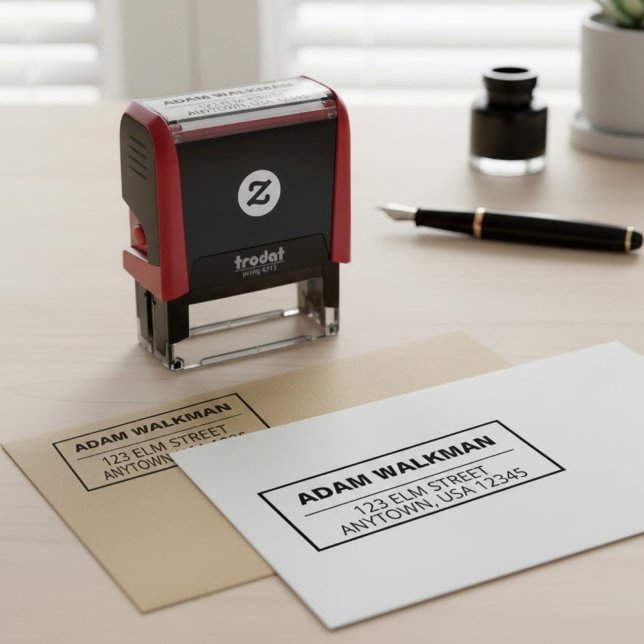 Modern Name & Return Address Stamp With Border (Create Your Family Fancy return address stamp,)