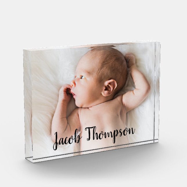 Modern Name Script Baby Boy Photo Block (Left)