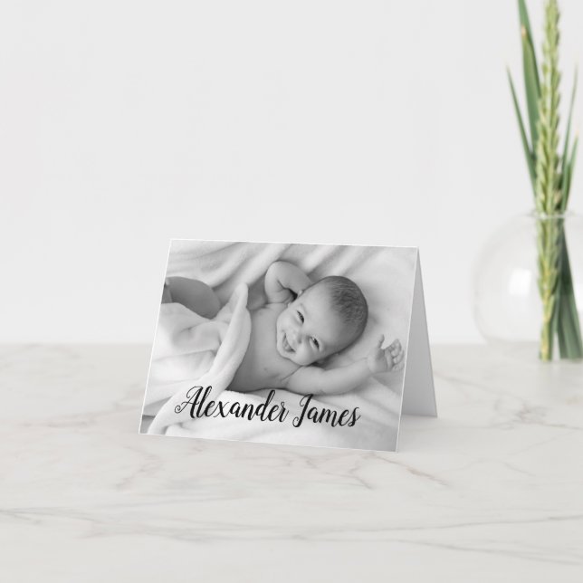 Modern Name Script Baby Photo birth Announcement (Front)