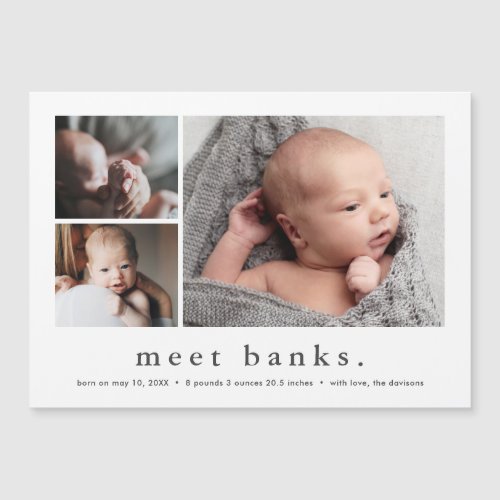 Modern Name Simple 3 Photo Baby Birth Announcement