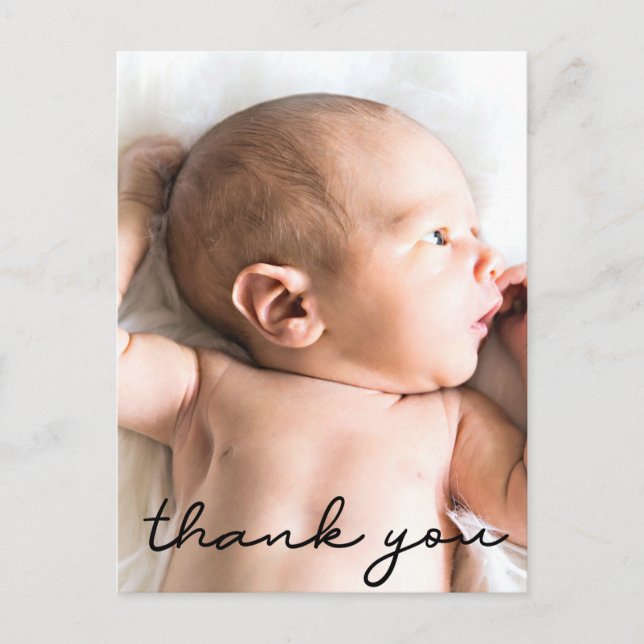Modern Name Vertical baby Photo Birth Thank you Postcard (Front)