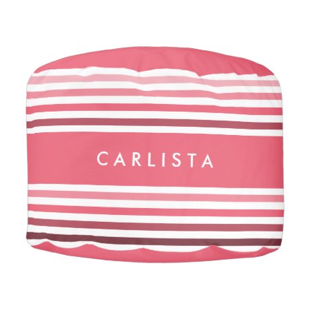Modern Name With Bright Pink Ombre Stripes Pouf