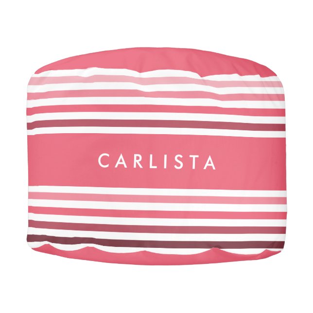 Modern Name With Bright Pink Ombre Stripes Pouf (Front)