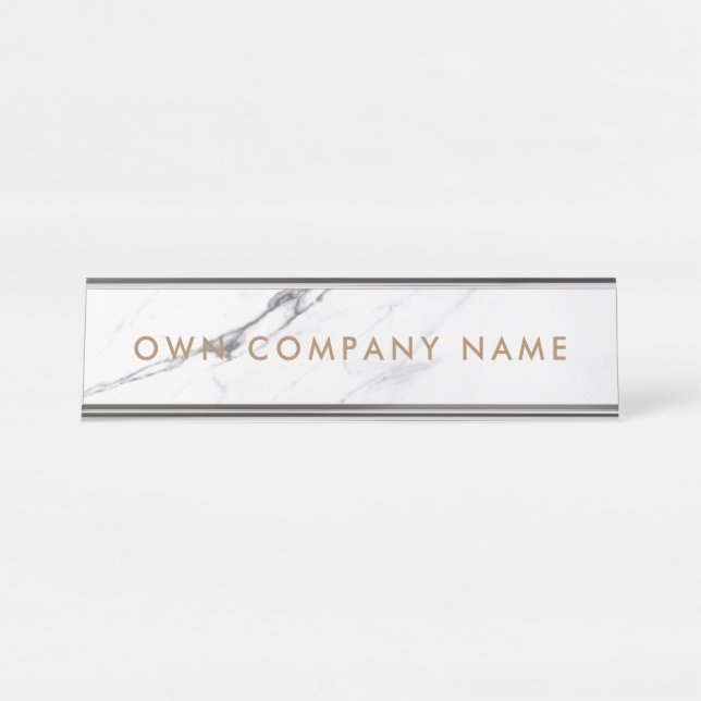 Modern Nameplate for home office White Marble gold (Front)