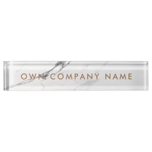 Modern Nameplate for home office White Marble gold