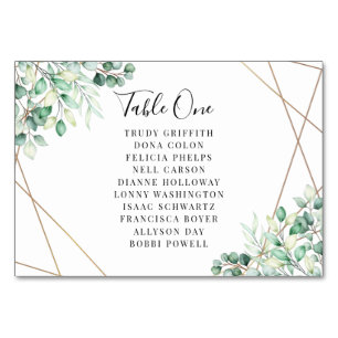 Modern Names Greenery Eucalyptus Geometric Wedding Table Number