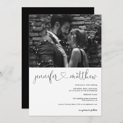 Modern names hearts calligraphy photo wedding invitation